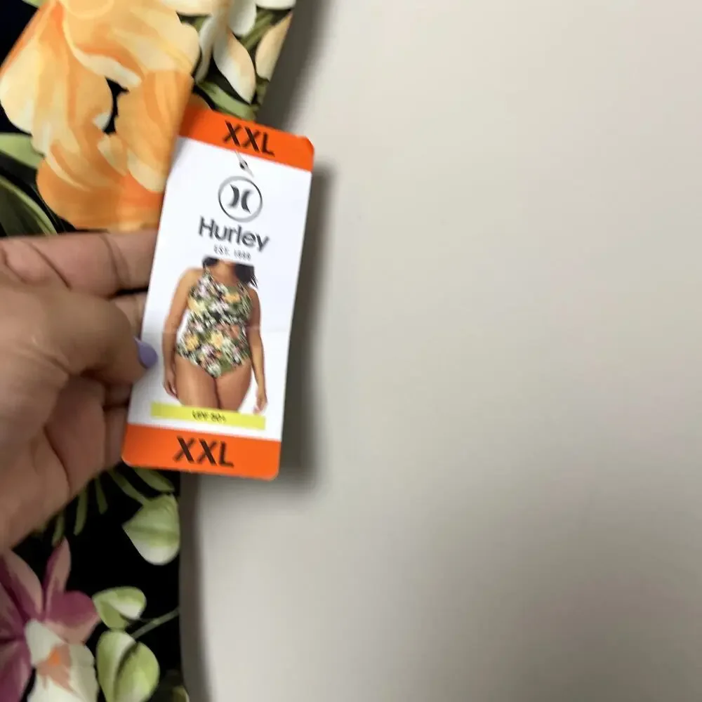NWT Hurley Floral  One-Piece UPF 50+ Stretch Swimsuit‎ Orange Waikiki Wonder XXL